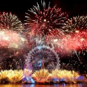 Fireworks explode over the London Eye during New Year celebrations. (Dominic Lipinski/Press Association)